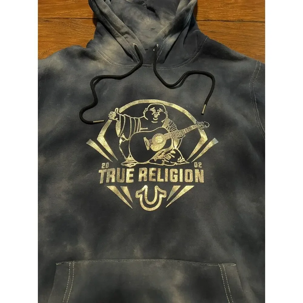 True Religion Buddha Foil Tie Dye Blue Hoodie Mens Size 2XL Pullover XXL NWT